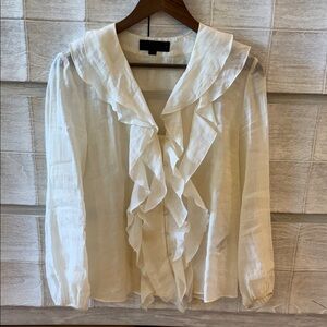 Zara: Women's Ivory Ruffle Front Blouse